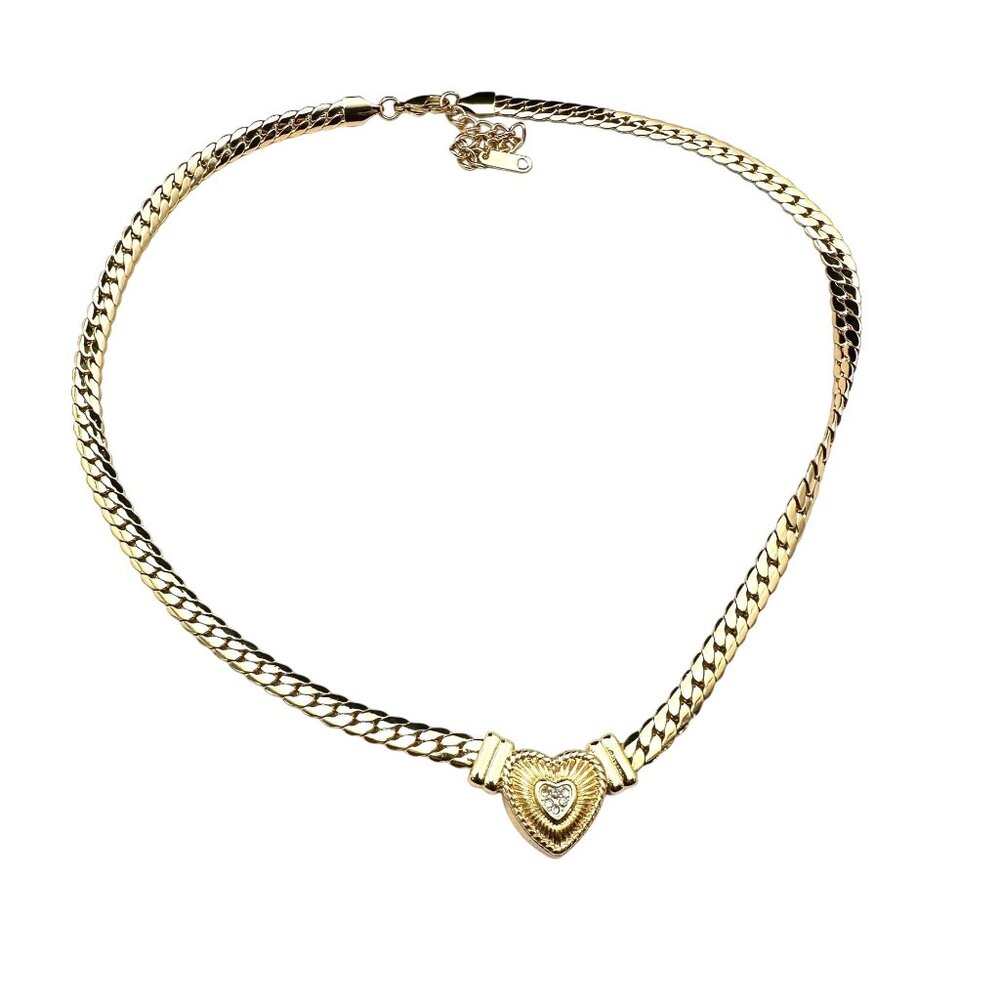 Womens Necklace Clear Crystal Heart Gold Plated Choker Elegant Classic Design